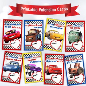 Autos druckbare Valentinstagskarten, Lightning McQueen Valentinstagskarten, druckbare Valentinstagspaket mit Mater, Instant Download Valentinstag