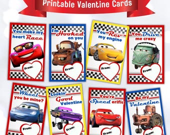 Autos druckbare Valentinstagskarten, Lightning McQueen Valentinstagskarten, druckbare Valentinstagspaket mit Mater, Instant Download Valentinstag