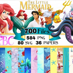 Pakiet clipartów Mała Syrenka, Ariel SVG, Ariel png, Papier Mała Syrenka, Mała Syrenka png SVG, Alfabet Ariel, Papier cyfrowy