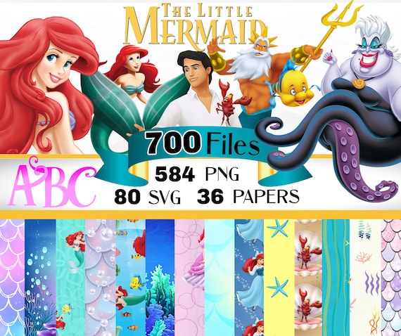 The Little Mermaid Clipart Bundle, Ariel SVG, Ariel png, Little Mermaid Paper, Little mermaid png SVG, Ariel alphabet, Digital Paper