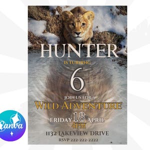 Faire-part d'anniversaire Mufasa, faire-part de fête du Roi Lion modifiable, invitation de film Mufasa, Invitation du Roi Lion à imprimer du texte