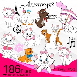 Bundle SVG aristochats, aristochats SVG PNG Clipart Bundle, chat en couches svg, aristochats svg en couches pour cricut