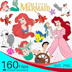 La petite sirène SVG Bundle, Ariel SVG PNG Clipart Bundle, la petite sirène svg pour chemise, Ariel svg, svg Sabastian, plie svg