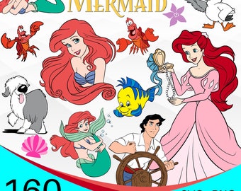 Little Mermaid SVG Bundle, Ariel SVG PNG Clipart Bundle, Little Mermaid svg for shirt, Ariel svg, Sabastian svg, Flounder svg