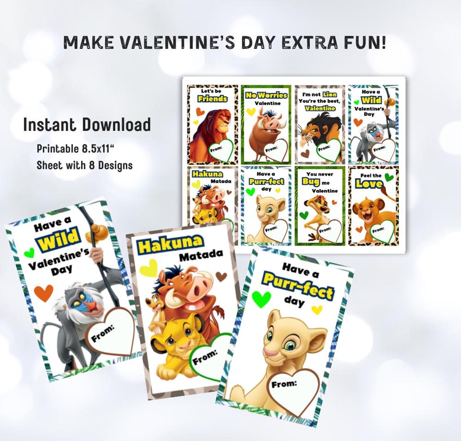 Lion King Printable Valentines, Lion King Valentine Cards, Printable ...