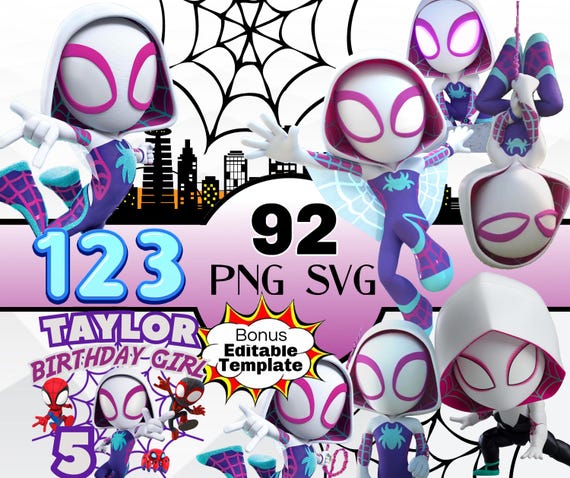 Spidey Clipart Bundle, Ghost Spider PNG Bundle, Spidey and his Amazing Friends Spider Gwen png, Great for superhero birthday, shirts