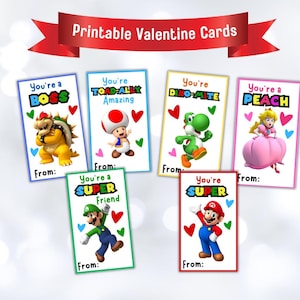 Mario Valentines, Super Mario Printable Valentine Cards, Mario Valentine Bundle, Download instantâneo Valentines