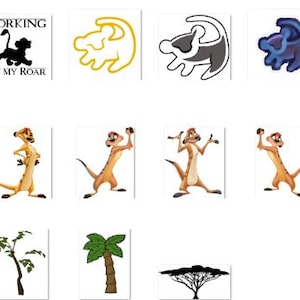 May include: A collection of images featuring characters and symbols from the animated films The Lion King and Madagascar. The images include the Lion King logo, Simba, Timon, Pumbaa, and the sun with a spiral. The Madagascar images include the Madagascar logo, Alex the lion, Marty the zebra, Melman the giraffe, Gloria the hippopotamus, and King Julien.