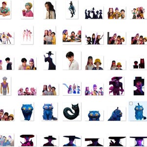 May include: A collection of various digital illustrations featuring characters and objects. The images showcase a diverse range of styles and subjects, including stylized figures, animals, and abstract designs. The color palettes vary, with some images using vibrant hues and others employing more muted tones.