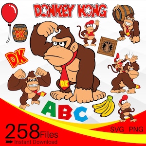 Donkey Kong SVG Bundle, Donkey Kong SVG PNG Clipart Bundle, Donkey Kong svg en couches Bundle