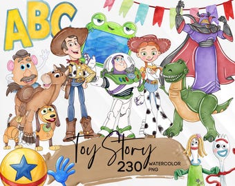 Toy Story Watercolor Clipart Bundle, Toy Story PNG Bundle, Hand painted png, Woody Buzz birthday, shirts