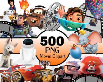 Movie Clipart Bundle, Cars PNG Bundle, Up png, Great for kids birthday, shirts, Dumbo, Inside out, Luca, and more!