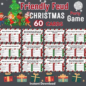 Weihnachtsfreundliches Fehde-Spiel, Feiertags-druckbares freundliches Fehde-Party-Spiel für Kinder, Jugendliche und Erwachsene