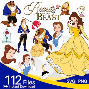 Pacote SVG A Bela e a Fera, Pacote Clipart PNG Bela SVG, A Bela e a Fera svg para camiseta, Princesa svg, Bela svg, Fera svg