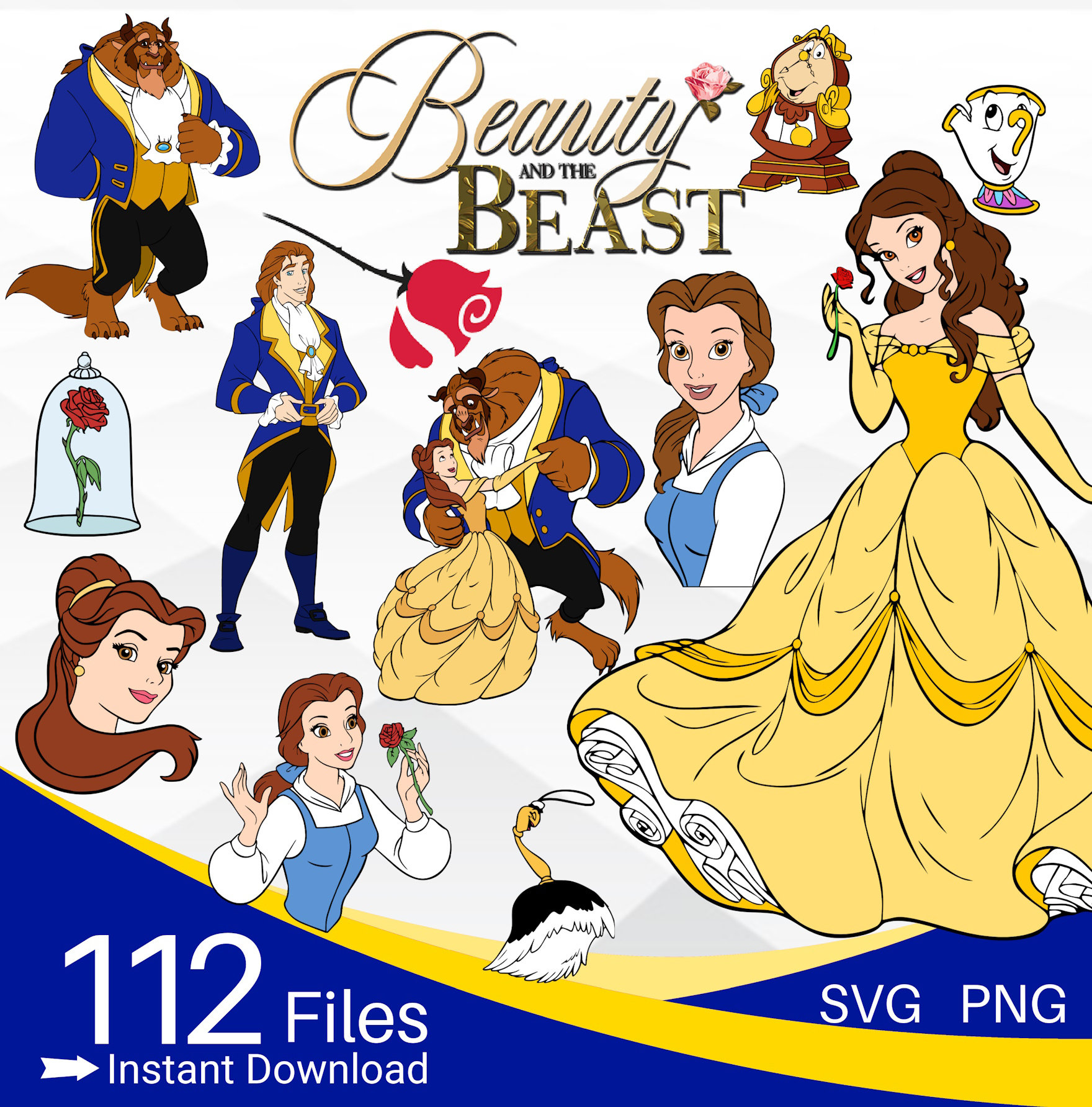 Beauty and the Beast SVG Bundle, Belle SVG PNG Clipart Bundle, Beauty ...