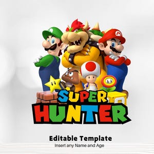 Bewerkbare Mario-sjabloon, Mario-verjaardag png, Super Mario-verjaardag png voor shirt of decor om te bewerken en af te drukken