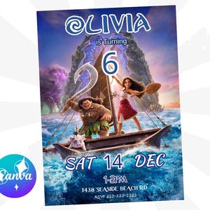 Moana 2 Geburtstagseinladung, bearbeitbare Moana Party-Einladung, Moana Film einladen, Moana Einladung zum Text drucken