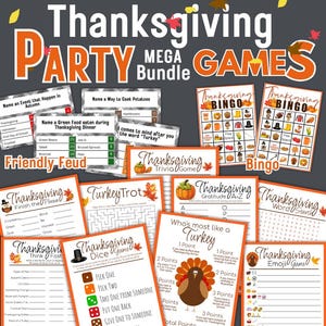 Thanksgiving Party Games, Holiday Game bundle, Printable Thanksgiving for kids, teens, and adults including bingo, trivia, Friendly Feud