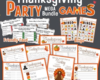 Thanksgiving Party Games, Holiday Game bundle, Printable Thanksgiving for kids, teens, and adults including bingo, trivia, Friendly Feud