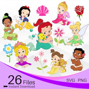 Pacchetto SVG Baby Princess, Pacchetto SVG PNG Clipart Baby Princess, Pacchetto svg a strati, Baby Ariel svg, Baby Moana svg, Principessa bambina