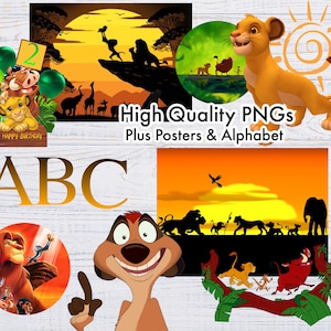 May include: A set of digital images featuring characters from the Lion King movie. The images include Simba, Timon, Pumbaa, and other characters. The images are high quality and perfect for crafting projects, scrapbooking, or creating personalized gifts.