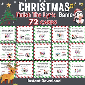 Weihnachtsfeier Beende das Songtext-Spiel, Weihnachtslied-Spiel, druckbare Feiertags-Songspiel