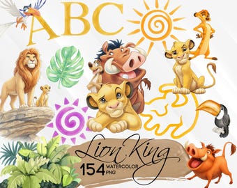 Lion King Watercolor Clipart Bundle, Lion king PNG Bundle, Hand painted png, Great for kids birthday, shirts