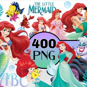 Bundle de cliparts petite sirène, Ariel PNG, png sous la mer, anniversaire d'Ariel, travaux manuels de petite sirène et chemises