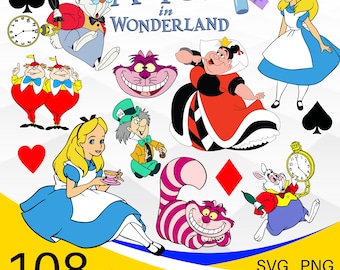 Alice in Wonderland SVG Bundle, Queen of Hearts SVG PNG Clipart Bundle, Alice Wonderland Layered svg Bundle