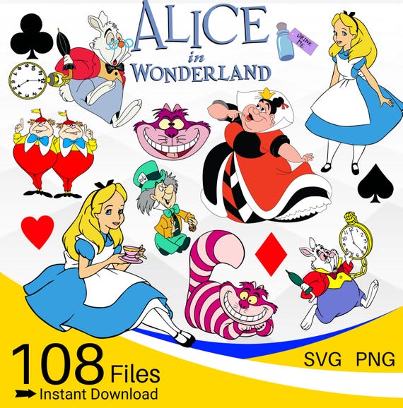 Alice in Wonderland SVG Bundle, Queen of Hearts SVG PNG Clipart Bundle, Alice Wonderland Layered svg Bundle
