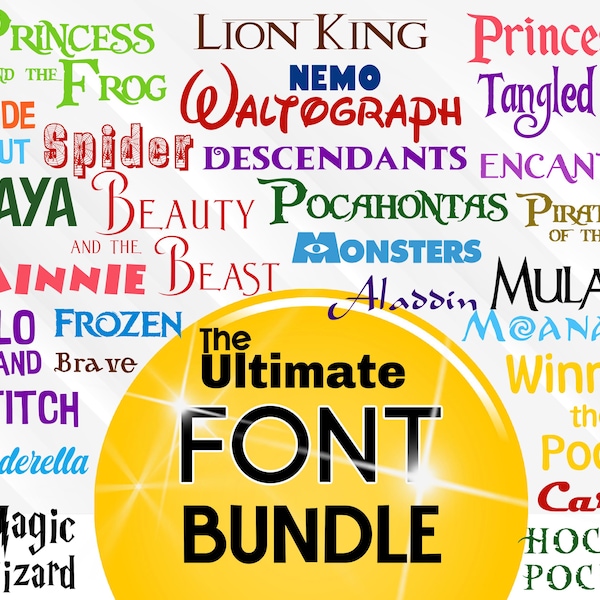 The Ultimate Font Bundle, Font TTF Files, Alphabet Letters, Mermaid Font, Frozen Font, Princess Font, Stitch Font