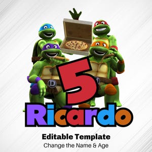 Plantilla editable de las Tortugas Ninja, cumpleaños de las Tortugas Ninja png, cumpleaños de Ninja Mayhem png para camisetas o decoración para editar e imprimir