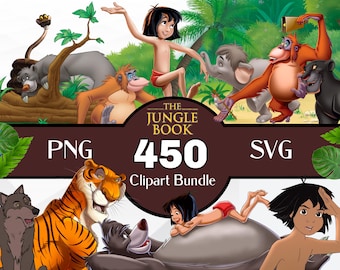 Jungle Book Clipart Bundle, Jungle Book SVG, Mowgli Baloo png and Digital Papers, The Jungle book alphabet and font