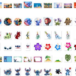 May include: A collection of digital clipart featuring Stitch, the blue alien character from the Disney movie Lilo & Stitch. The clipart includes various images of Stitch in different poses, expressions, and settings, as well as other related characters and objects.