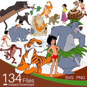 Pacchetto SVG del libro della giungla, Pacchetto SVG PNG Clipart del libro della giungla, Pacchetto SVG a strati di Mowgli