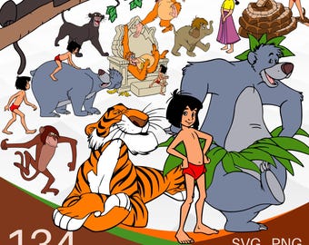 Paquete SVG de El libro de la selva, paquete de imágenes prediseñadas SVG PNG de El libro de la selva, paquete de svg en capas de Mowgli