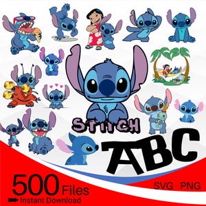 Lot de points SVG, lot de cliparts SVG PNG au point, lot de svg en couches Lilo et Stitch
