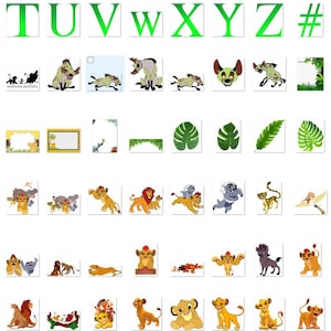 May include: A set of digital clipart images featuring characters from the animated film The Lion King. The images include lions, hyenas, and other animals from the film. The images are in a cartoon style and are perfect for use in digital projects.