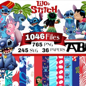 Bundle de cliparts Lilo et Stitch, point SVG png, papier à broder, Lilo and Stitch svg, alphabet au point, papier numérique