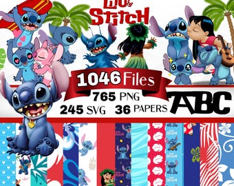 Lilo and stitch Clipart Bundle, Stitch SVG png, Stitch Paper, Lilo and Stitch svg, Stitch alphabet, Digital Paper
