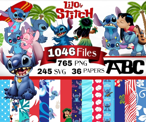 Lilo and stitch Clipart Bundle, Stitch SVG png, Stitch Paper, Lilo and Stitch svg, Stitch alphabet, Digital Paper