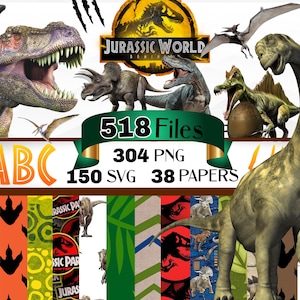 Pacote de clipart de dinossauro jurássico, dinossauro SVG PNG, papel jurássico T-Rex PNG, ótimo para aniversário de dinossauro, camisetas