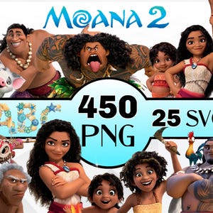 Pacchetto clipart Moana 2 PNG, Moana 2 svg, pacchetto png Moana con alfabeto