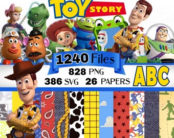 Toy Story Clipart Bundle, Toy Story SVG, Toy Story png and Digital Papers, Buzz Woody SVG, Toy Story alphabet and font