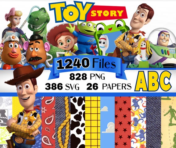 Toy Story Clipart Bundle, Toy Story SVG, Toy Story png and Digital Papers, Buzz Woody SVG, Toy Story alphabet and font