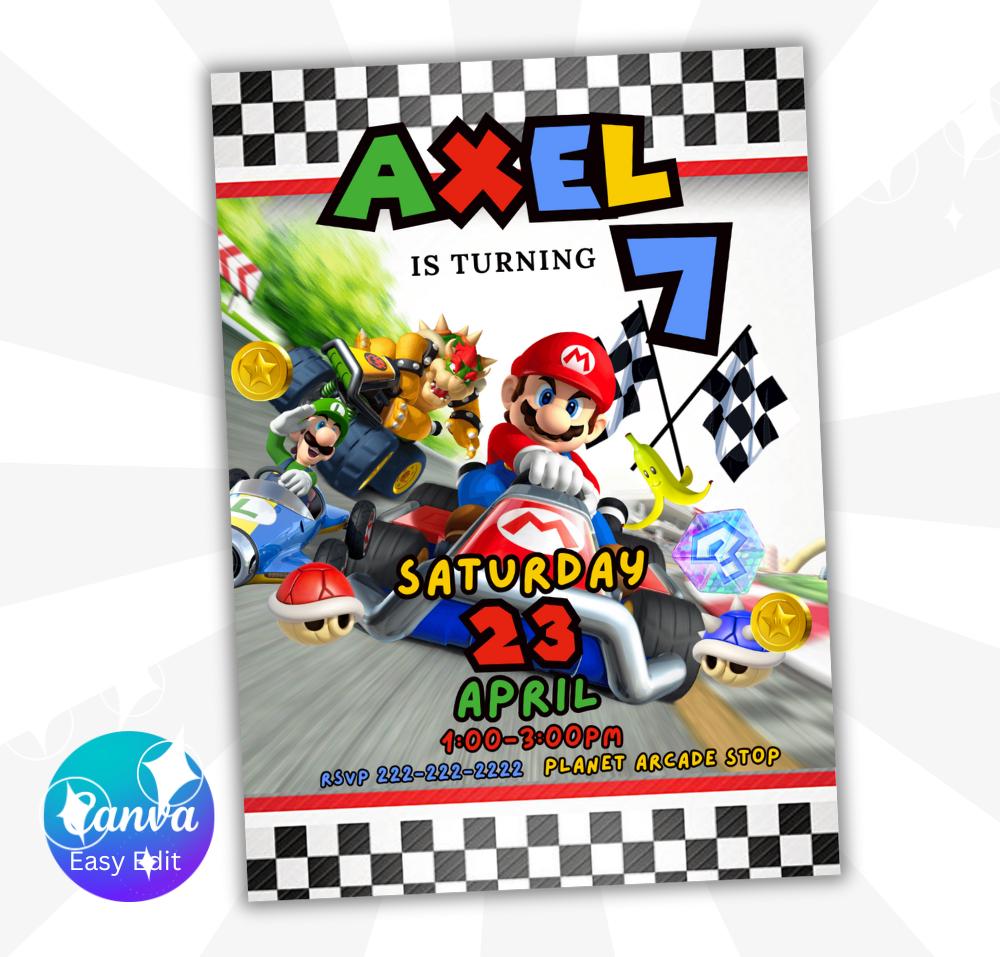 Mario Kart Birthday invitation, Editable Mario Party Invitation, Mario kart Printable Invitation or evite