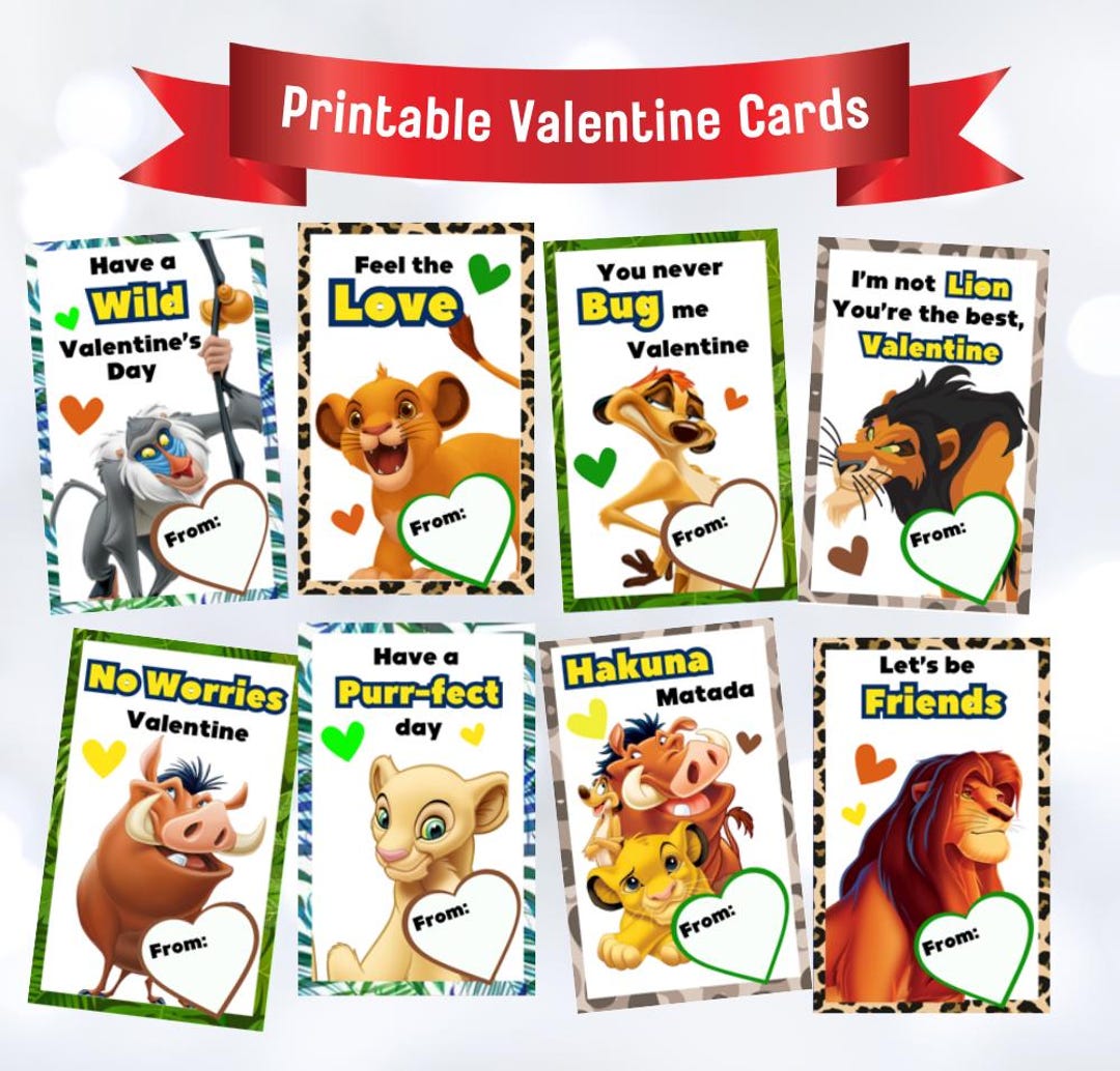 Lion King Printable Valentines, Lion King Valentine Cards, Printable ...