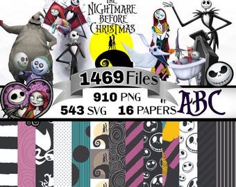 The Nightmare before Christmas Clipart Bundle, Nightmare before Christmas SVG png Digital Papers alphabet and font