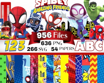 Spidey Clipart Bundle, Spidey SVG, Spidey and his Amazing Friends png and Digital Papers, Superhero SVG, Spidey alphabet