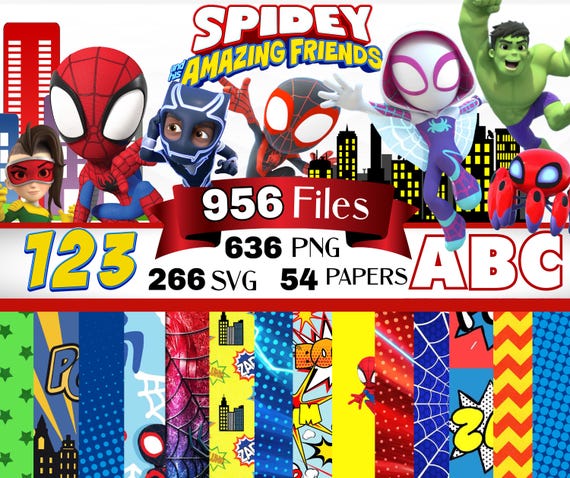 Spidey Clipart Bundle, Spidey SVG, Spidey and his Amazing Friends png and Digital Papers, Superhero SVG, Spidey alphabet